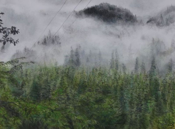 Mt Roberts Juneau Alaska 9x12 Colored pencil Drawing by Sirena Pearl